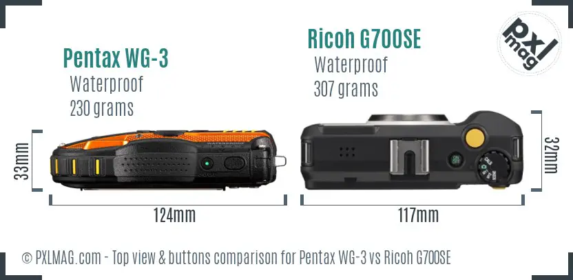Pentax WG-3 vs Ricoh G700SE top view buttons comparison