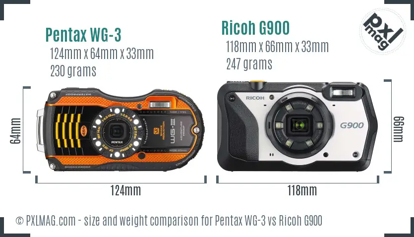 Pentax WG-3 vs Ricoh G900 size comparison