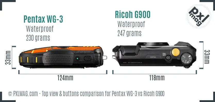 Pentax WG-3 vs Ricoh G900 top view buttons comparison