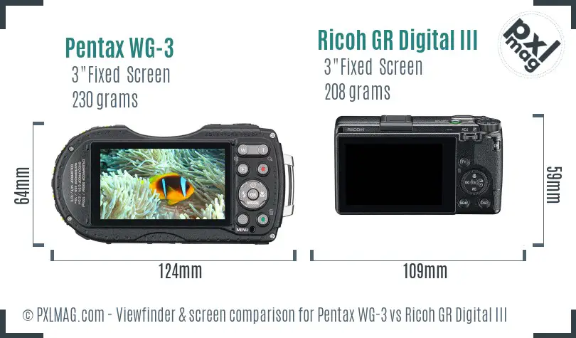 Pentax WG-3 vs Ricoh GR Digital III Screen and Viewfinder comparison