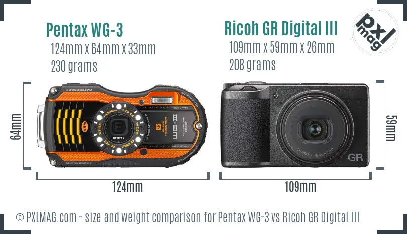 Pentax WG-3 vs Ricoh GR Digital III size comparison