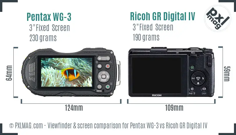 Pentax WG-3 vs Ricoh GR Digital IV Screen and Viewfinder comparison