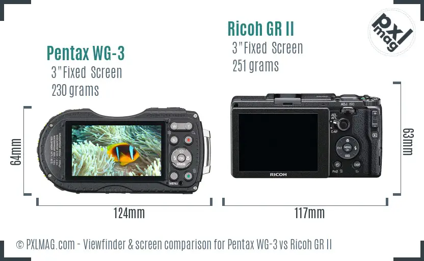 Pentax WG-3 vs Ricoh GR II Screen and Viewfinder comparison