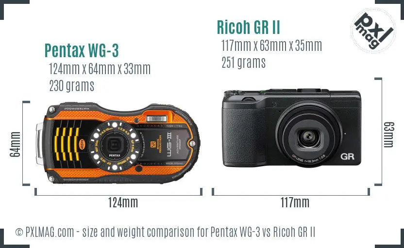 Pentax WG-3 vs Ricoh GR II size comparison