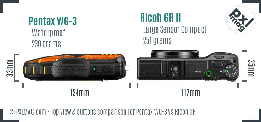 Pentax WG-3 vs Ricoh GR II top view buttons comparison