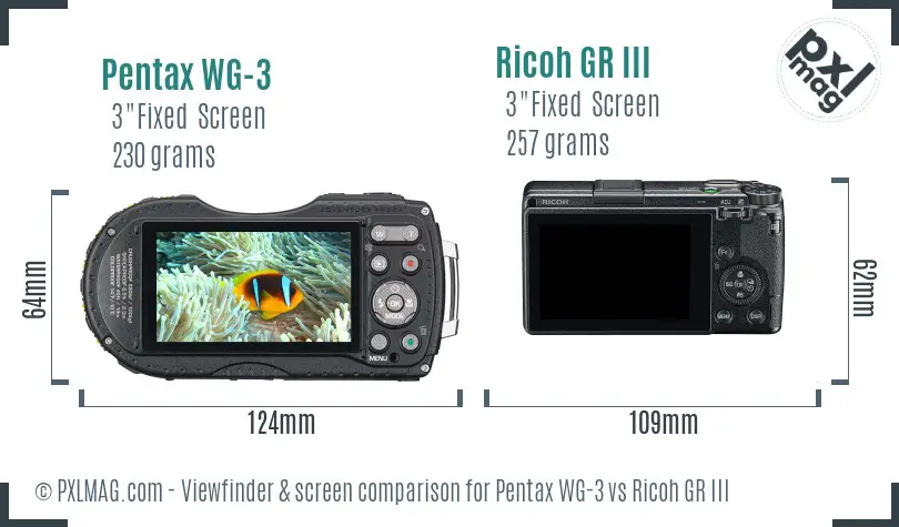 Pentax WG-3 vs Ricoh GR III Screen and Viewfinder comparison