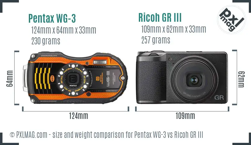 Pentax WG-3 vs Ricoh GR III size comparison