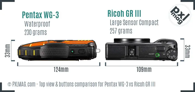 Pentax WG-3 vs Ricoh GR III top view buttons comparison