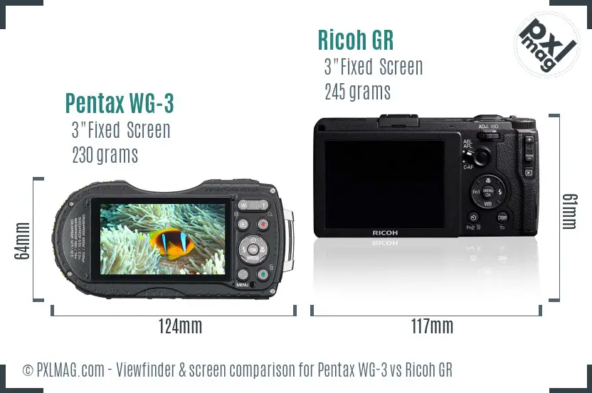 Pentax WG-3 vs Ricoh GR Screen and Viewfinder comparison
