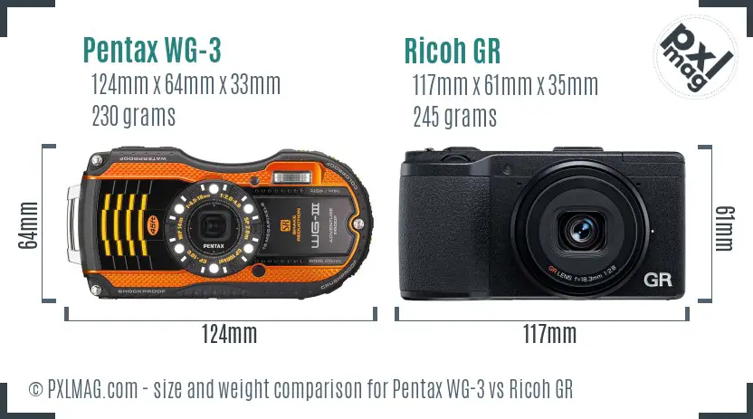 Pentax WG-3 vs Ricoh GR size comparison