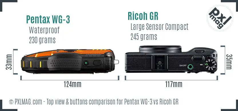 Pentax WG-3 vs Ricoh GR top view buttons comparison