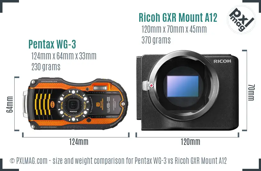 Pentax WG-3 vs Ricoh GXR Mount A12 size comparison