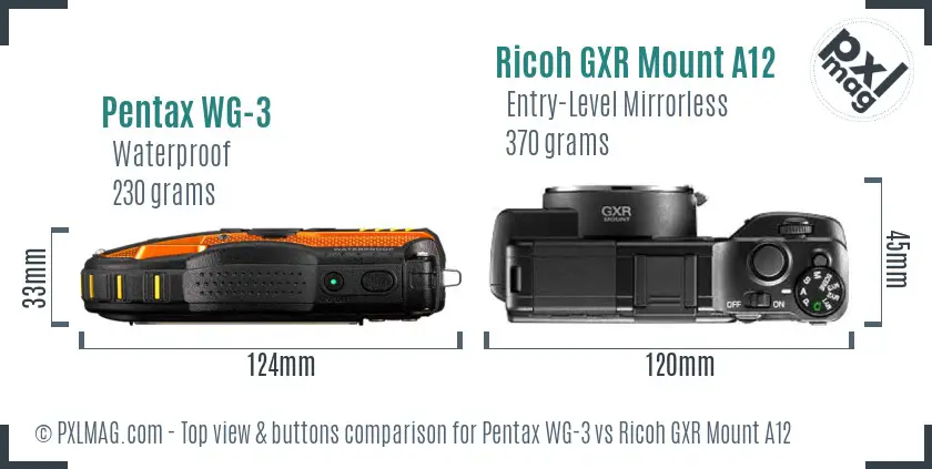 Pentax WG-3 vs Ricoh GXR Mount A12 top view buttons comparison