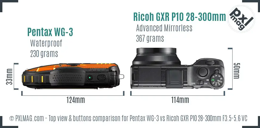 Pentax WG-3 vs Ricoh GXR P10 28-300mm F3.5-5.6 VC top view buttons comparison