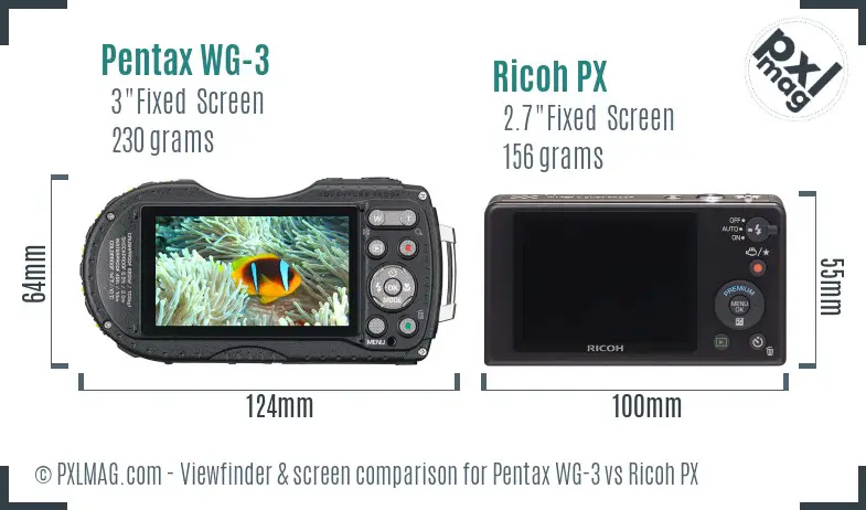 Pentax WG-3 vs Ricoh PX Screen and Viewfinder comparison
