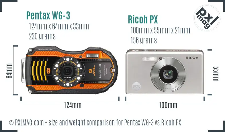 Pentax WG-3 vs Ricoh PX size comparison