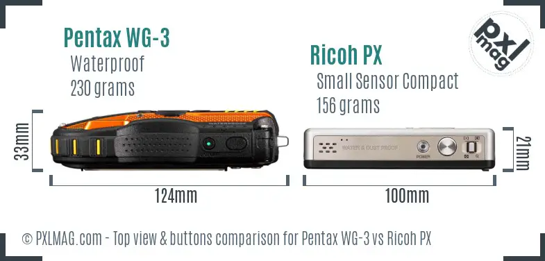Pentax WG-3 vs Ricoh PX top view buttons comparison