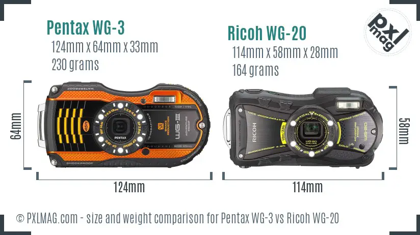 Pentax WG-3 vs Ricoh WG-20 size comparison