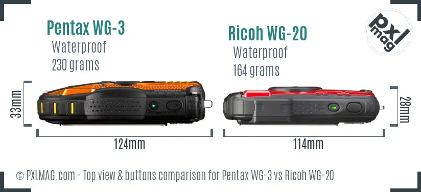 Pentax WG-3 vs Ricoh WG-20 top view buttons comparison