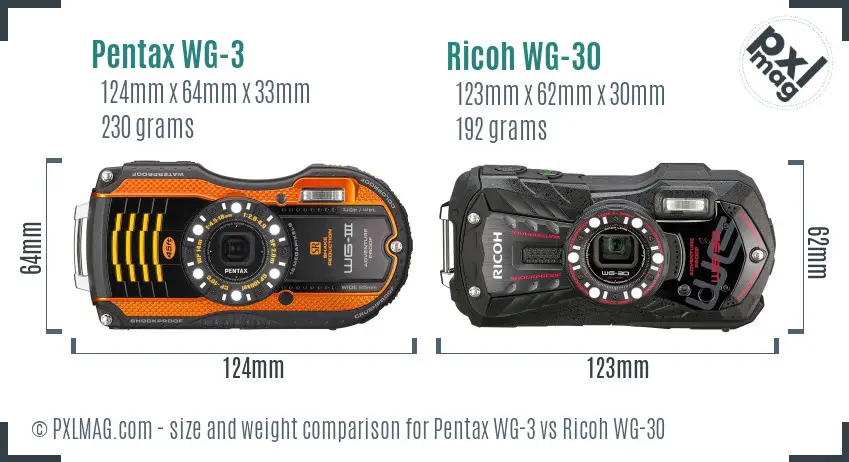 Pentax WG-3 vs Ricoh WG-30 size comparison
