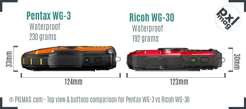 Pentax WG-3 vs Ricoh WG-30 top view buttons comparison