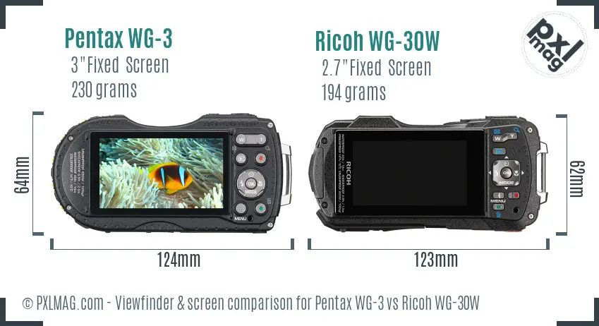 Pentax WG-3 vs Ricoh WG-30W Screen and Viewfinder comparison