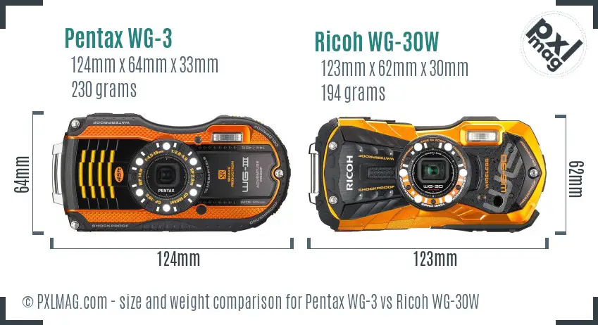 Pentax WG-3 vs Ricoh WG-30W size comparison