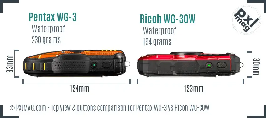 Pentax WG-3 vs Ricoh WG-30W top view buttons comparison