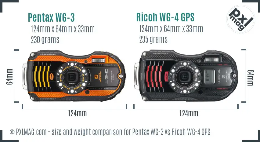 Pentax WG-3 vs Ricoh WG-4 GPS size comparison