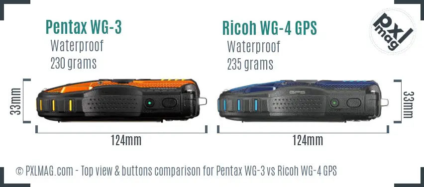 Pentax WG-3 vs Ricoh WG-4 GPS top view buttons comparison