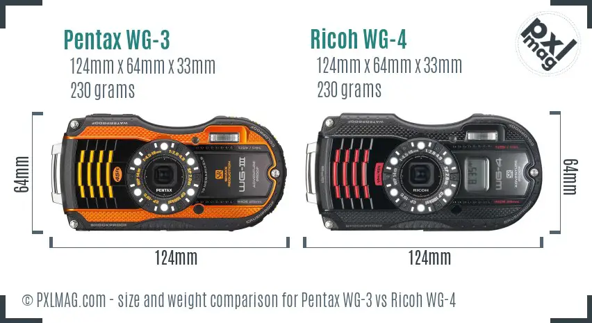 Pentax WG-3 vs Ricoh WG-4 size comparison