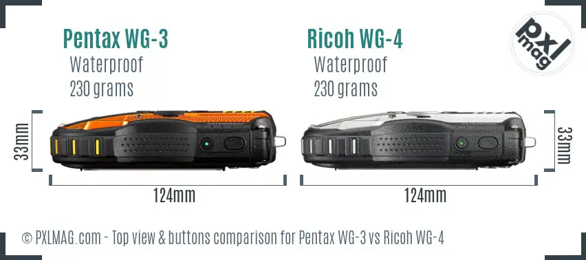 Pentax WG-3 vs Ricoh WG-4 top view buttons comparison