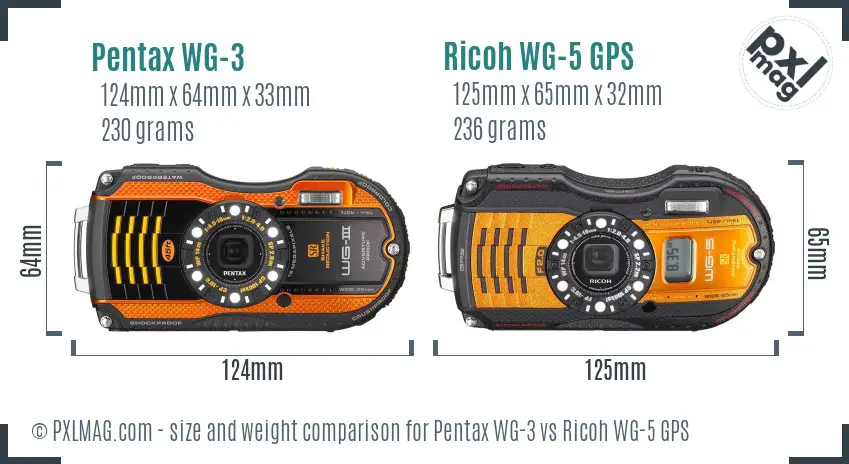 Pentax WG-3 vs Ricoh WG-5 GPS size comparison
