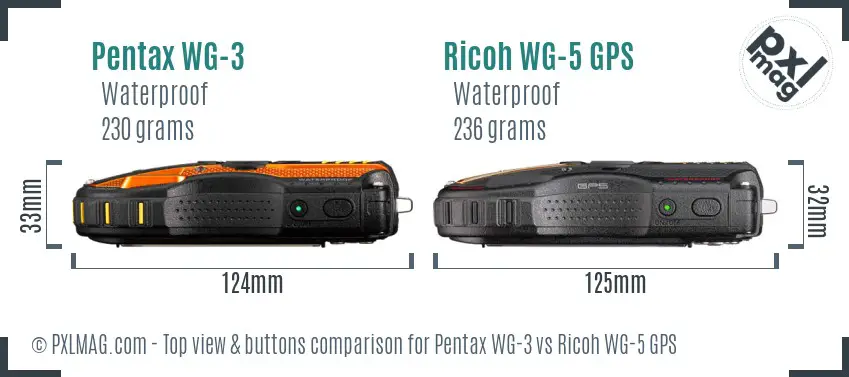 Pentax WG-3 vs Ricoh WG-5 GPS top view buttons comparison