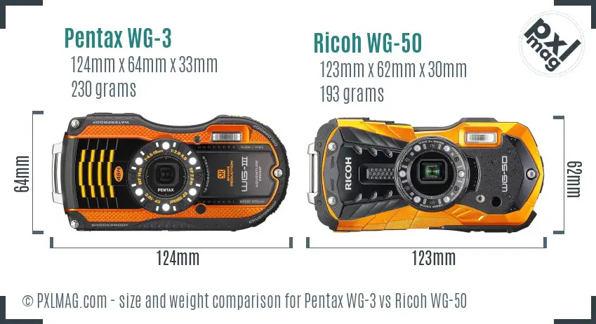 Pentax WG-3 vs Ricoh WG-50 size comparison
