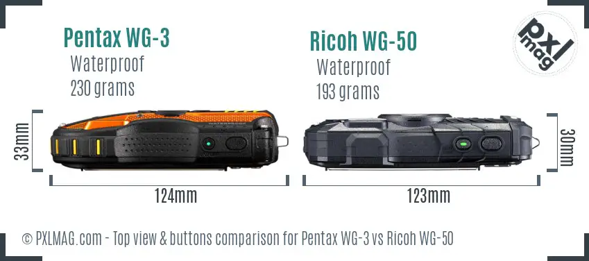 Pentax WG-3 vs Ricoh WG-50 top view buttons comparison