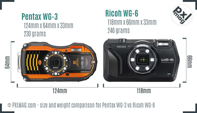 Pentax WG-3 vs Ricoh WG-6 size comparison