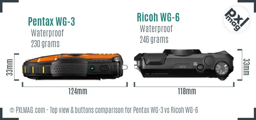 Pentax WG-3 vs Ricoh WG-6 top view buttons comparison