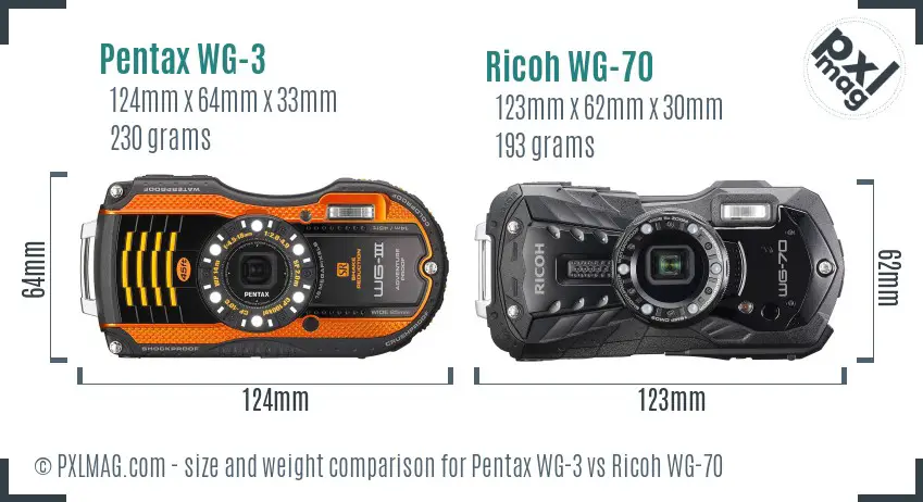 Pentax WG-3 vs Ricoh WG-70 size comparison