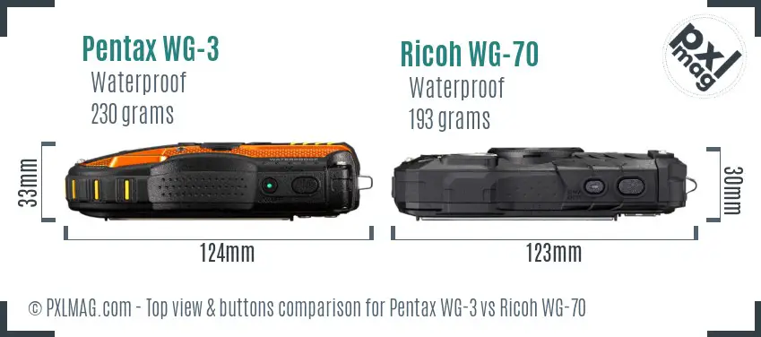 Pentax WG-3 vs Ricoh WG-70 top view buttons comparison