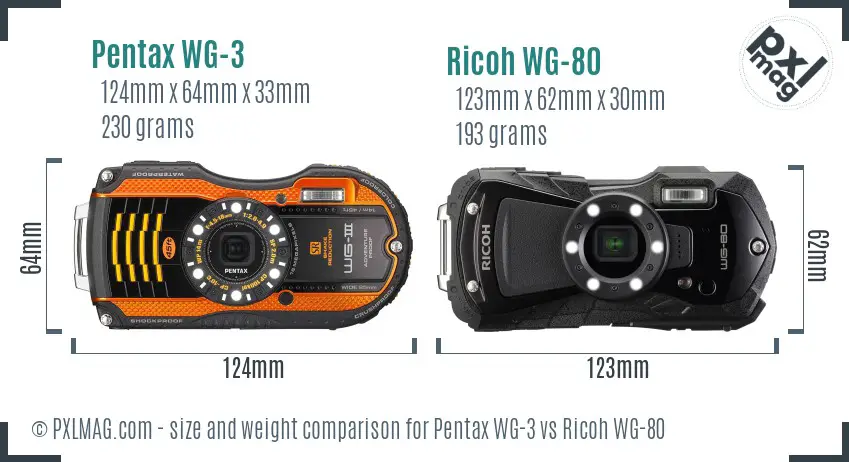 Pentax WG-3 vs Ricoh WG-80 size comparison