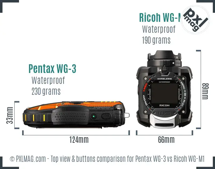 Pentax WG-3 vs Ricoh WG-M1 top view buttons comparison