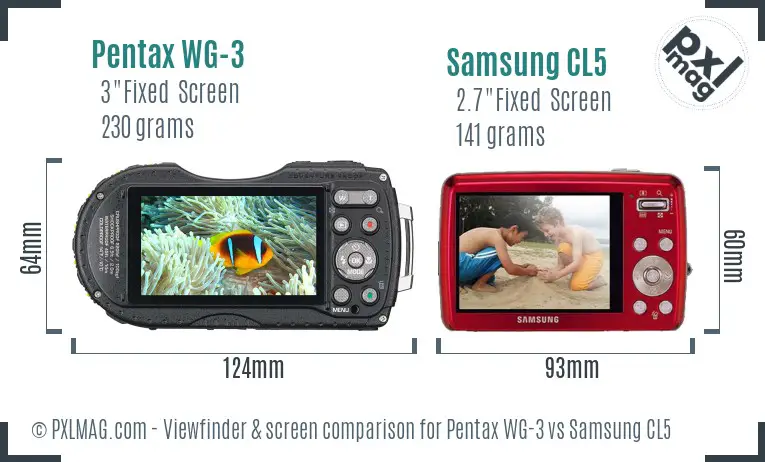 Pentax WG-3 vs Samsung CL5 Screen and Viewfinder comparison