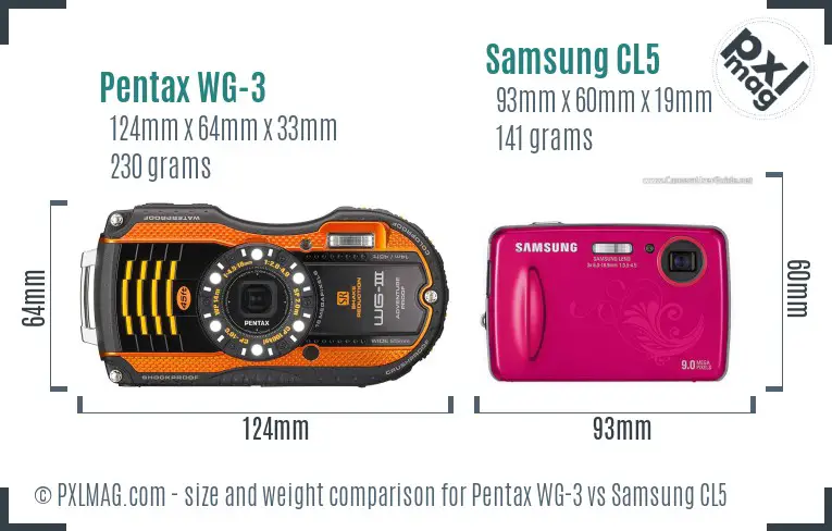 Pentax WG-3 vs Samsung CL5 size comparison