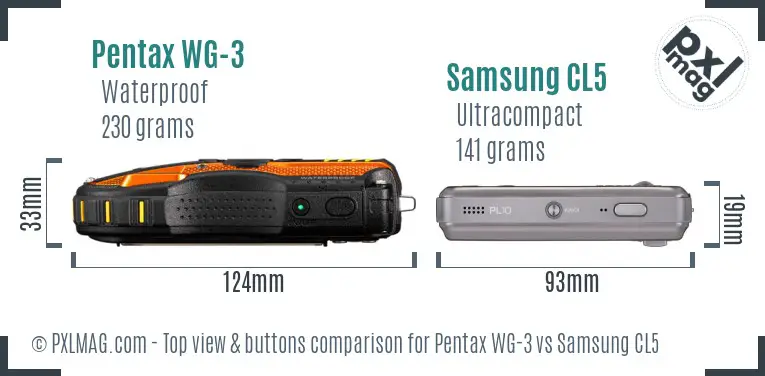 Pentax WG-3 vs Samsung CL5 top view buttons comparison