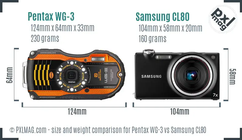 Pentax WG-3 vs Samsung CL80 size comparison