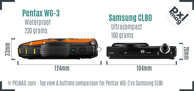 Pentax WG-3 vs Samsung CL80 top view buttons comparison