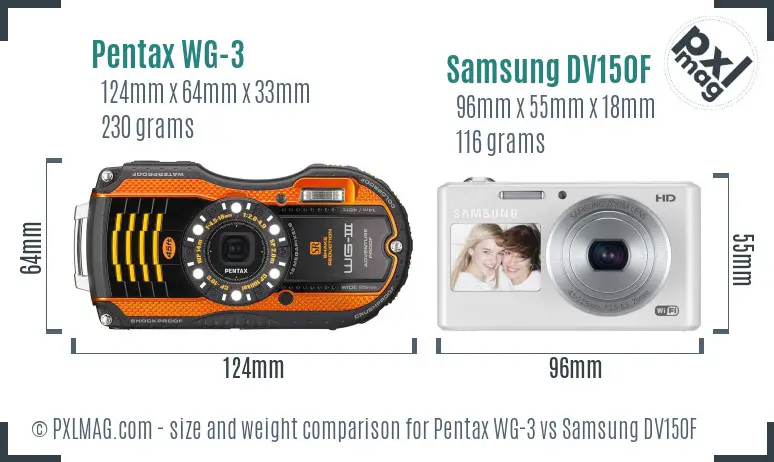 Pentax WG-3 vs Samsung DV150F size comparison