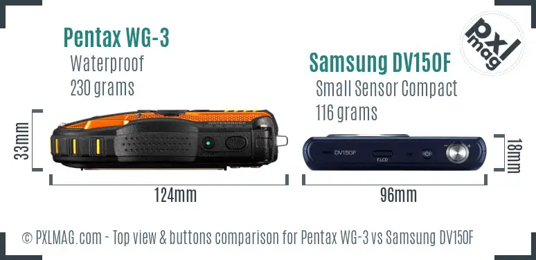 Pentax WG-3 vs Samsung DV150F top view buttons comparison