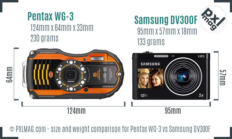 Pentax WG-3 vs Samsung DV300F size comparison
